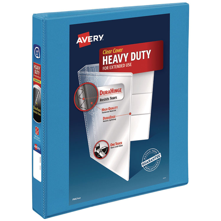 Avery Heavy-Duty Non Stick View Binder with DuraHinge and Slant Rings, 3 Rings, 1" Capacity, 11 x 8.5, Light Blue, (5301) (AVE05301)