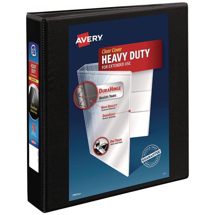 Avery Heavy-Duty Non Stick View Binder with DuraHinge and Slant Rings, 3 Rings, 1.5" Capacity, 11 x 8.5, Black, (5400) (AVE05400)