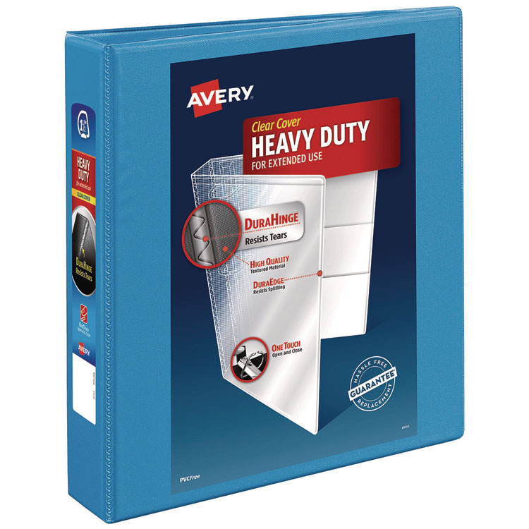 Avery Heavy-Duty Non Stick View Binder with DuraHinge and Slant Rings, 3 Rings, 1.5" Capacity, 11 x 8.5, Light Blue, (5401) (AVE05401)
