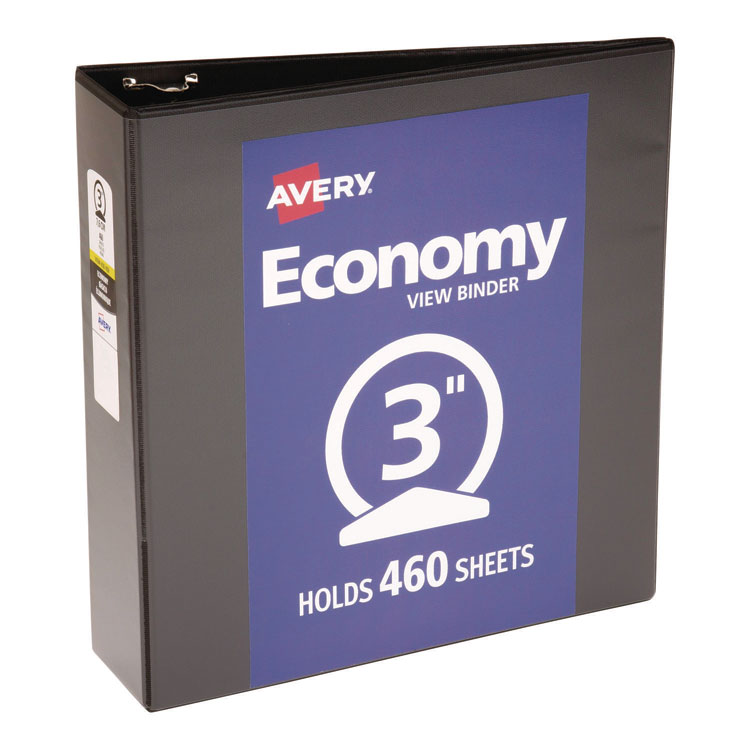 Avery Economy View Binder with Round Rings , 3 Rings, 3" Capacity, 11 x 8.5, Black, (5740) (AVE05740)