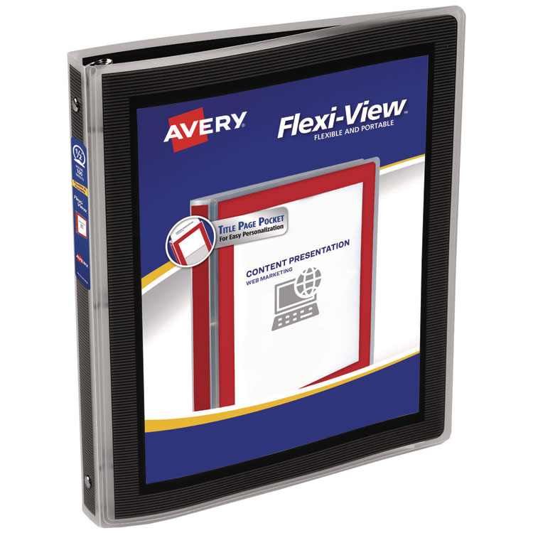 Avery Flexi-View Binder with Round Rings, 3 Rings, 0.5" Capacity, 11 x 8.5, Black (AVE15767)