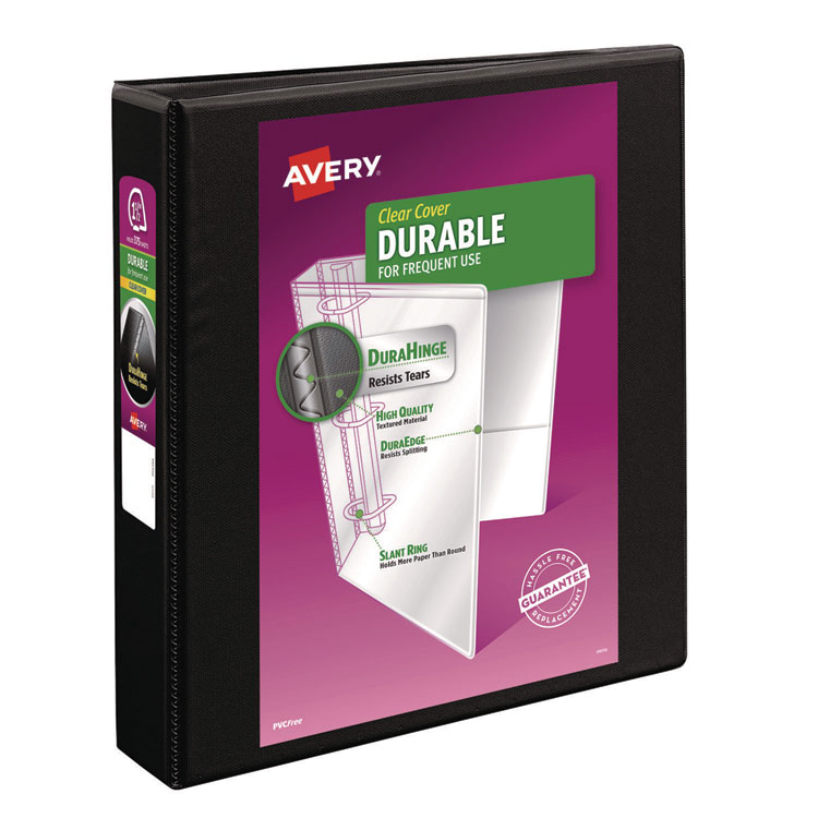 Avery Durable View Binder with DuraHinge and EZD Rings, 3 Rings, 1.5" Capacity, 11 x 8.5, Black, (9400) (AVE09400)