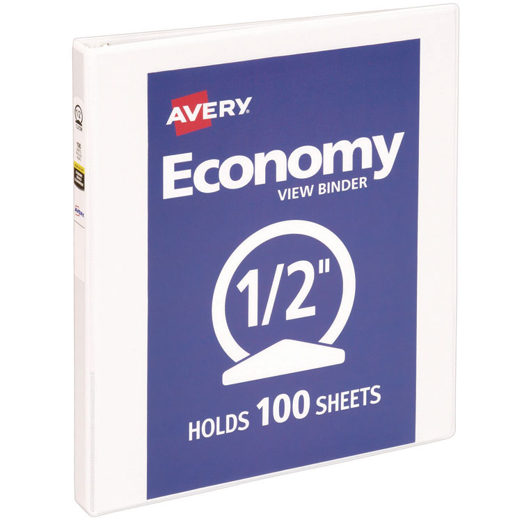 Avery Economy View Binder with Round Rings , 3 Rings, 0.5" Capacity, 11 x 8.5, White, (5706) (AVE05706)