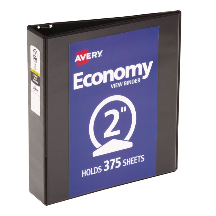 Avery Economy View Binder with Round Rings , 3 Rings, 2" Capacity, 11 x 8.5, Black, (5730) (AVE05730)