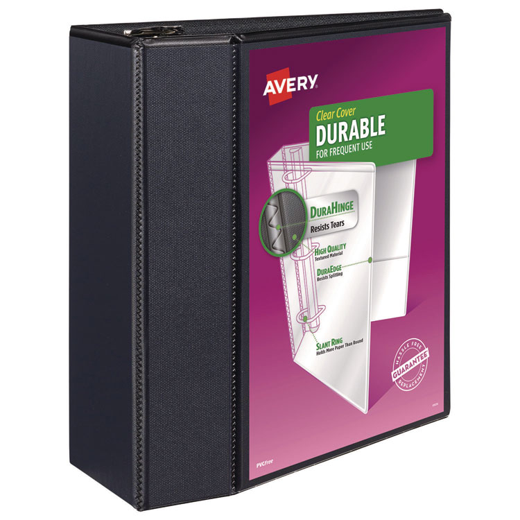 Avery Durable View Binder with DuraHinge and EZD Rings, 3 Rings, 5" Capacity, 11 x 8.5, Black, (9900) (AVE09900)