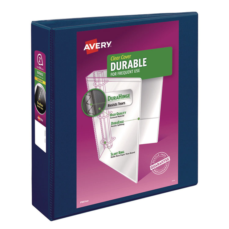 Avery Durable View Binder with DuraHinge and Slant Rings, 3 Rings, 2" Capacity, 11 x 8.5, Blue (AVE17034)