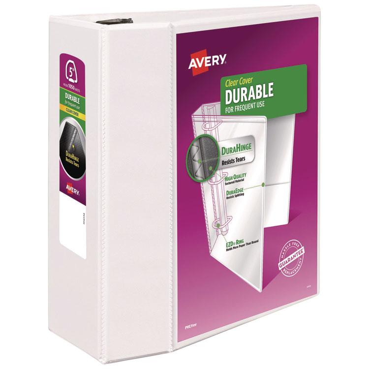 Avery Durable View Binder with DuraHinge and EZD Rings, 3 Rings, 5" Capacity, 11 x 8.5, White, (9901) (AVE09901)