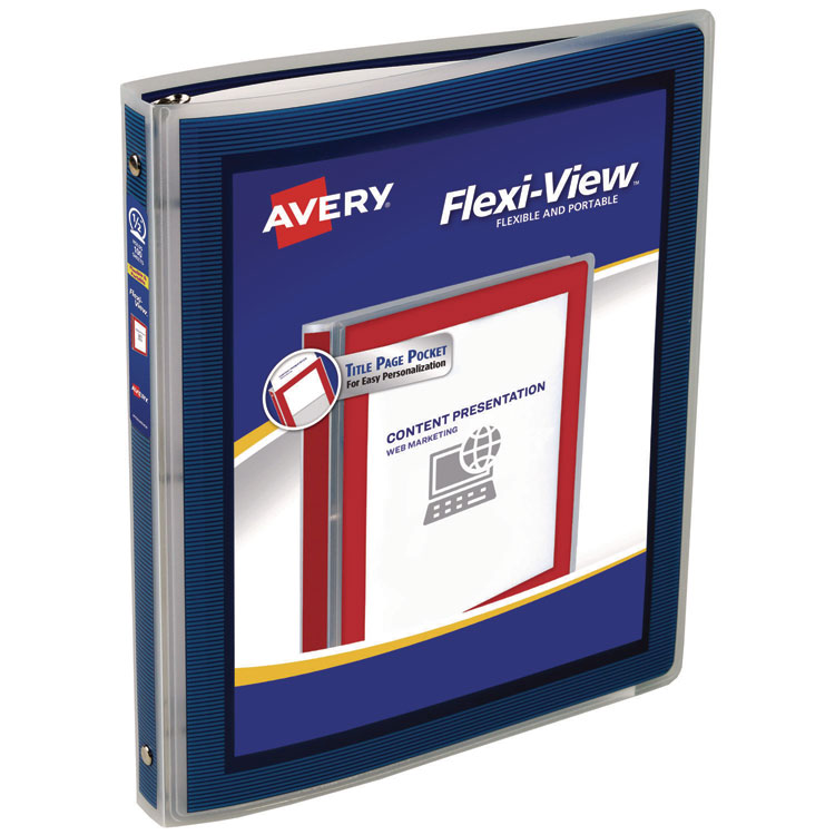 Avery Flexi-View Binder with Round Rings, 3 Rings, 0.5" Capacity, 11 x 8.5, Navy Blue (AVE15766)