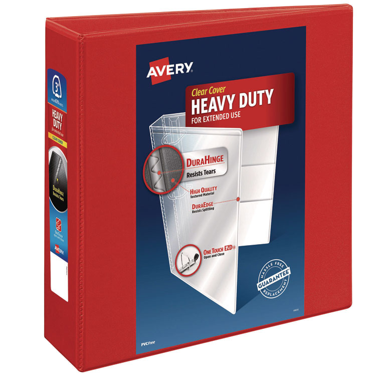 AVE79325 - Avery Heavy-Duty View Binder with DuraHinge and Locking One Touch EZD Rings, 3 Rings, 3" Capacity, 11 x 8.5, Red (AVE79325)