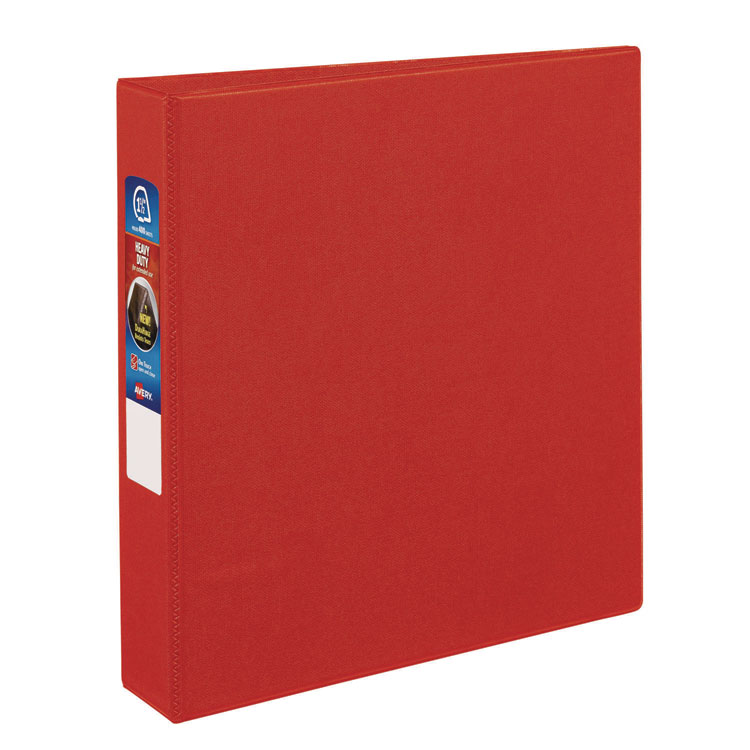 Avery Heavy-Duty Non-View Binder with DuraHinge and One Touch EZD Rings, 3 Rings, 1.5" Capacity, 11 x 8.5, Red (AVE79585)