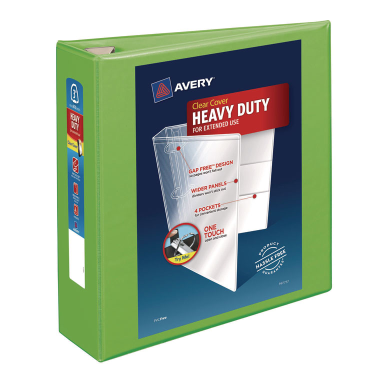 Avery Heavy-Duty View Binder with DuraHinge and Locking One Touch EZD Rings, 3 Rings, 3" Capacity, 11 x 8.5, Chartreuse (AVE79779)