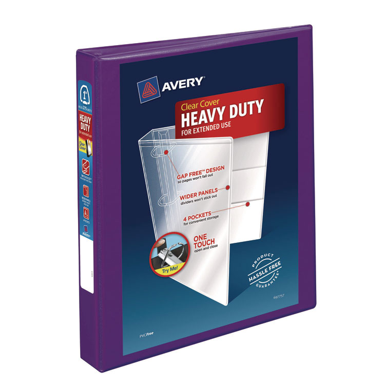 Avery Heavy-Duty View Binder with DuraHinge and One Touch EZD Rings, 3 Rings, 1" Capacity, 11 x 8.5, Purple (AVE79771)