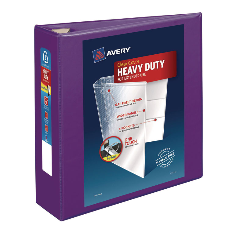 Avery Heavy-Duty View Binder with DuraHinge and Locking One Touch EZD Rings, 3 Rings, 3" Capacity, 11 x 8.5, Purple (AVE79810)