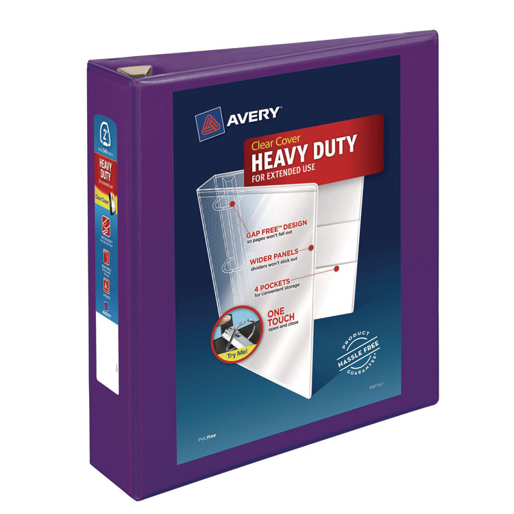 Avery Heavy-Duty View Binder with DuraHinge and One Touch EZD Rings, 3 Rings, 2" Capacity, 11 x 8.5, Purple (AVE79777)