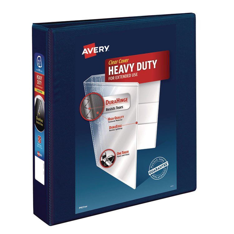 Avery Heavy-Duty View Binder with DuraHinge and One Touch EZD Rings, 3 Rings, 1.5" Capacity, 11 x 8.5, Navy Blue (AVE79805)