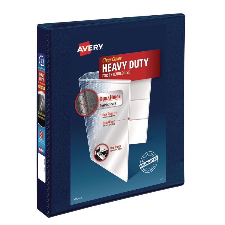 Avery Heavy-Duty View Binder with DuraHinge and One Touch EZD Rings, 3 Rings, 1" Capacity, 11 x 8.5, Navy Blue (AVE79809)