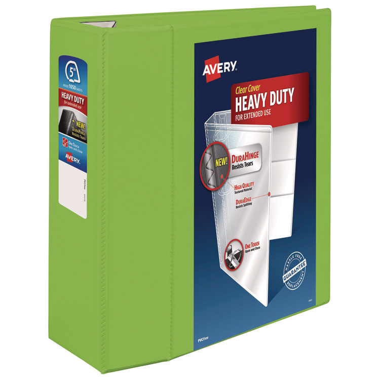 Avery Heavy-Duty View Binder with DuraHinge and Locking One Touch EZD Rings, 3 Rings, 5" Capacity, 11 x 8.5, Chartreuse (AVE79815)