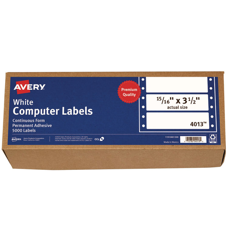 Avery Dot Matrix Printer Mailing Labels, Pin-Fed Printers, 0.94 x 3.5, White, 5,000/Box (AVE4013)