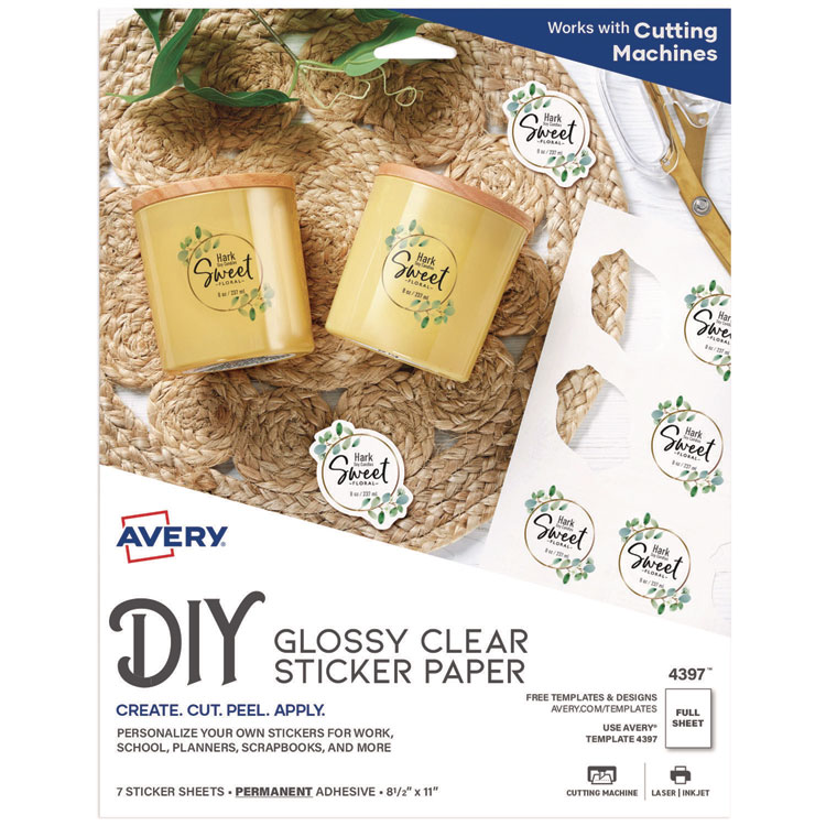 Avery Avery Sticker Project Paper Laser/Inkjet Multipurpose Labels, 11 x 8.5, Glossy Clear, 1 Label/Sheet, 7 Sheets/Pack (AVE4397KBF)