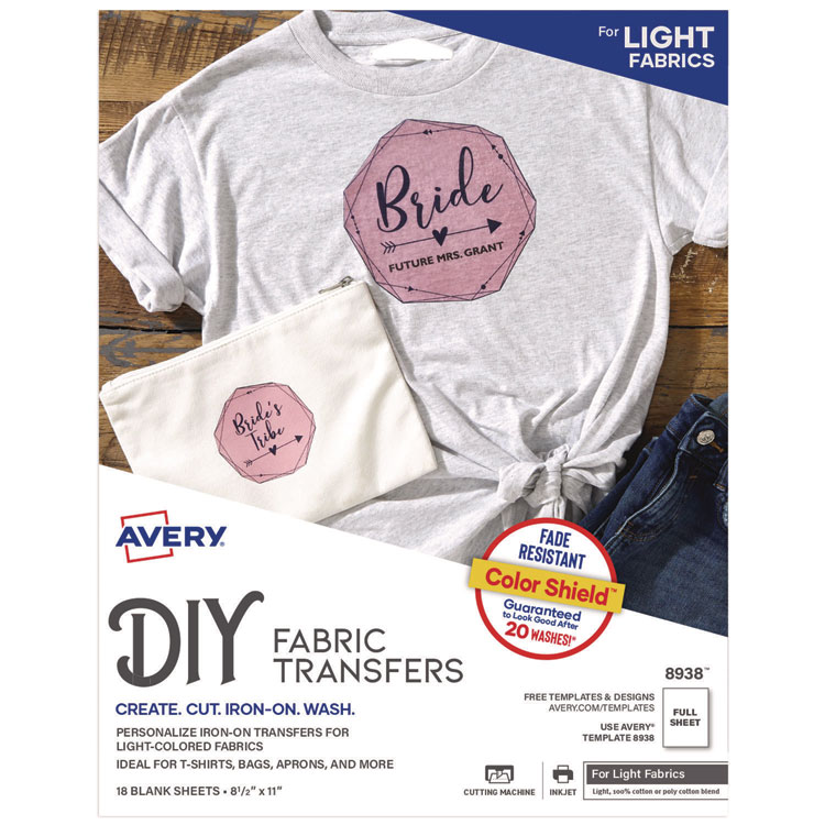 Avery Fabric Transfers, 8.5 x 11, White, 18/Pack (AVE8938)