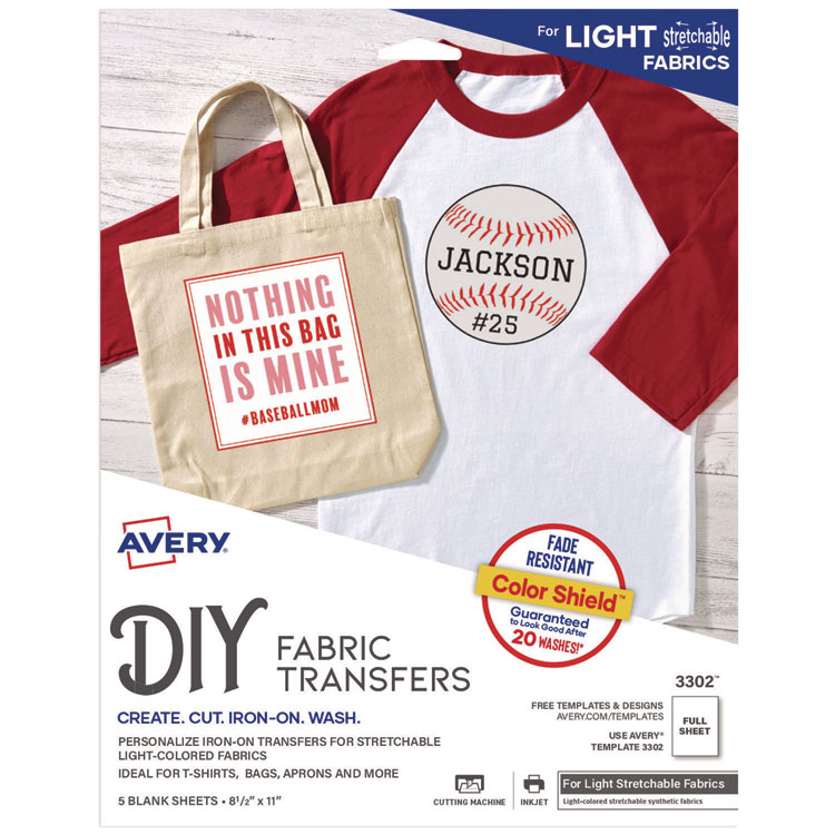 Avery Fabric Transfers for Light-Colored Fabrics, 8.5 x 11, White, 5/Pack (AVE3302)