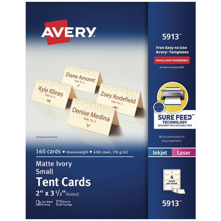 Avery Small Tent Card, Ivory, 3.5 x 2, 4 Cards/Sheet, 40 Sheets/Pack (AVE5913)
