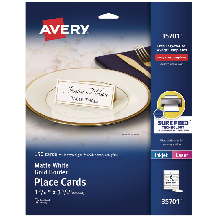 Avery Tent Cards, White/Gold, 3.75" x 1.44", 6 Cards/Sheet, 25 Sheets/Pack (AVE35701)