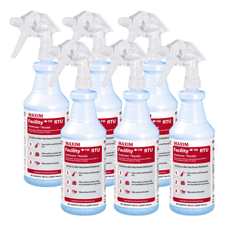 Maxim Facility+ RTU Disinfectant, Safe-to-Ship, Unscented, 32 oz, 6/Carton (MLB04640086)