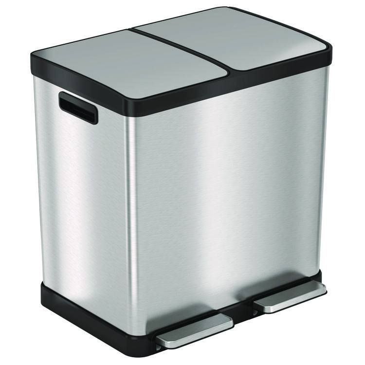 HLS COMMERCIAL Step Pedal Trash Can and Recycle Bin, 16 gal, Plastic/Stainless Steel, Silver (HLMHLSS16R)