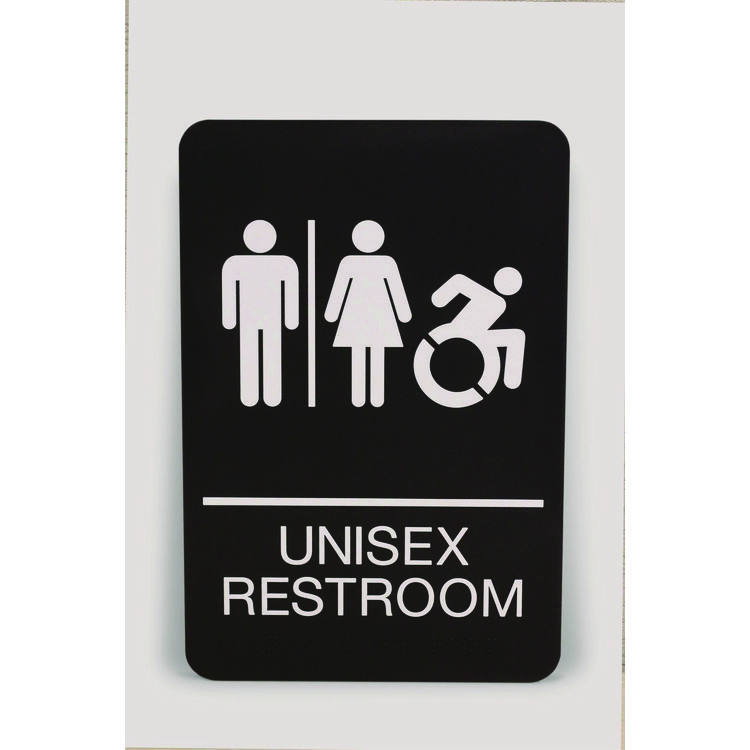 Headline Sign ADA Sign, Unisex Restroom, 6 x 9, Black Face, White Graphics (USS7772)