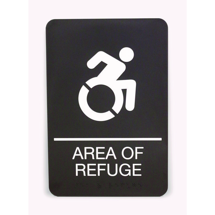 Headline Sign ADA Sign, Area of Refuge, 6 x 9, Black Face, White Graphics (USS7784)
