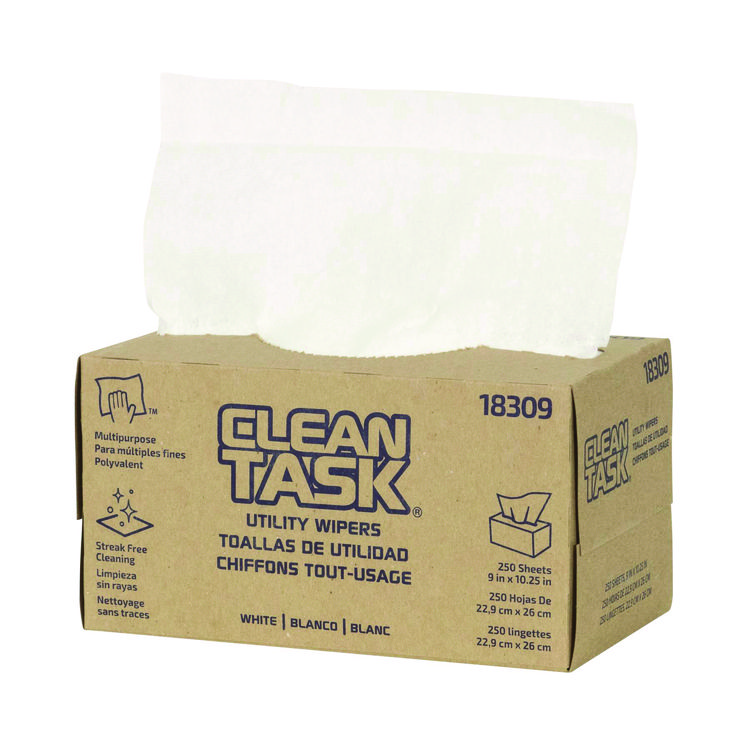 Sellars Clean Task Utility Wipers, 1-Ply, 9 x 10.25, White, 250 Sheets/Box, 24 Boxes/Carton (SLR18309)