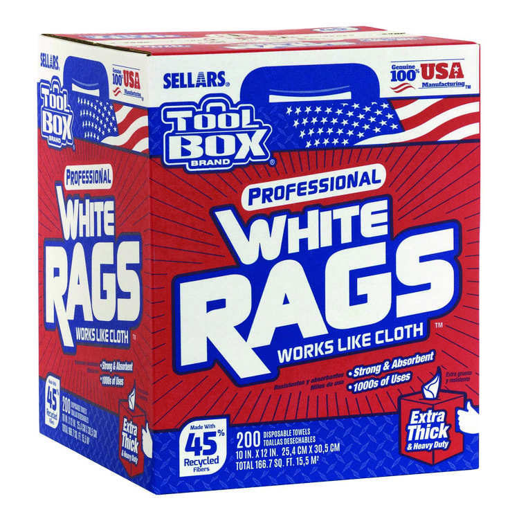 Sellars TOOLBOX White Rags, 1-Ply, 9.8 x 12, White, 200 Sheets/Box, 6 Boxes/Carton (SLR58202)