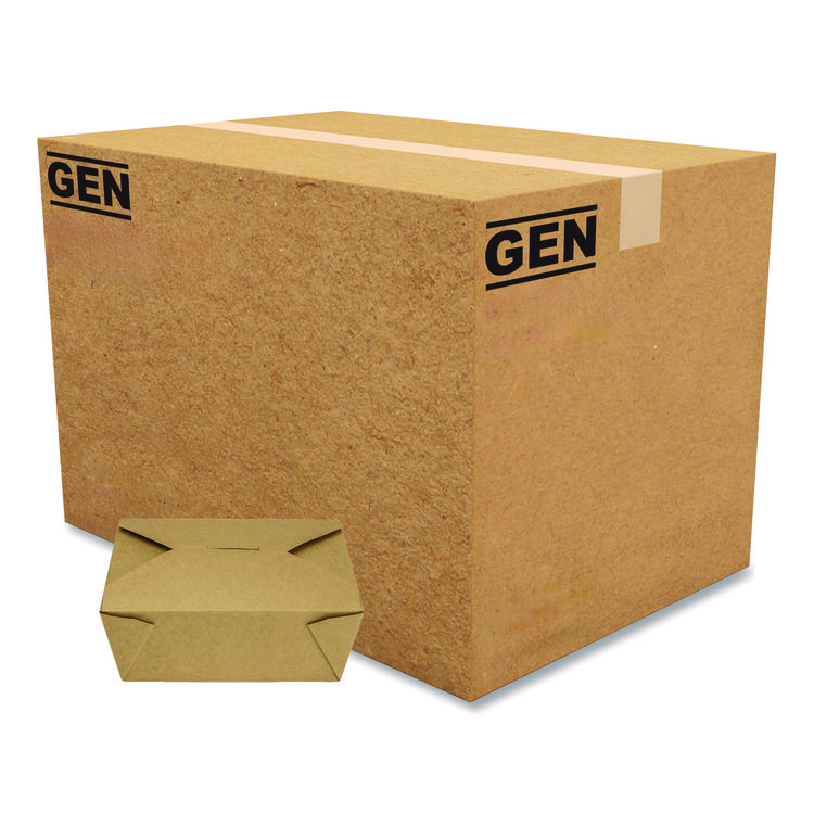 GEN Reclosable Kraft Take-Out Box, 48 oz, Brown, Paper, 300/Carton (GENPAPERBOX8)