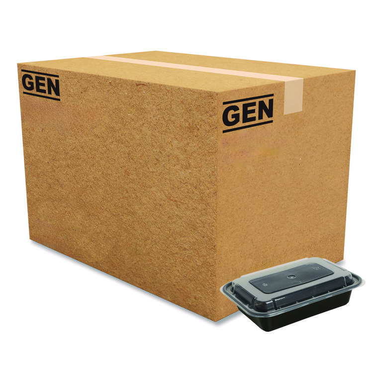 GEN Microwavable Food Container with Lid, Rectangular, 16 oz, 7.48 x 5.03 x 2.04, Black/Clear, Plastic, 150/Carton (GENTORECT16)