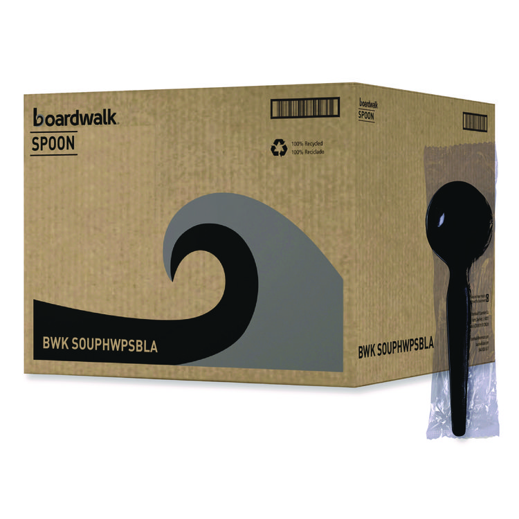 Boardwalk Heavyweight Polystyrene Cutlery, Soup Spoon, Plastic, Black, 1,000/Carton (BWKSOUPHWPSBLA)