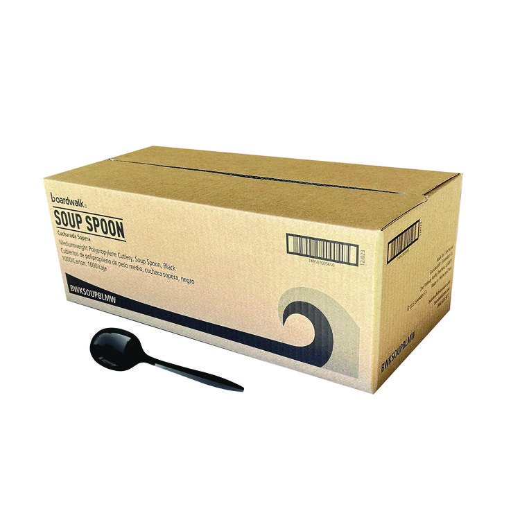 Boardwalk Mediumweight Polypropylene Cutlery, Soup Spoon, Plastic, Black, 1,000/Carton (BWKSOUPBLMW)