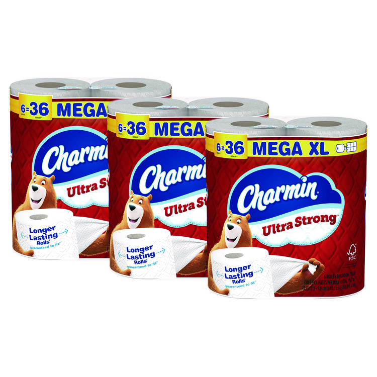Charmin Ultra Strong Bathroom Tissue, Septic Safe, 2-Ply, White, 330 Sheets/Roll, 6 Rolls/Pack, 3 Packs/Carton (PGC13449)