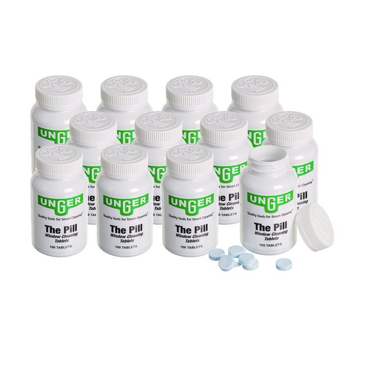 Unger Pill Window Cleaning Tablets, 100/Bottle, 12/Carton (UNGPLBTL)