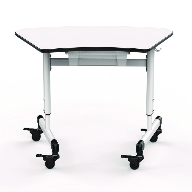 LUXOR WORKSPACES, LLC Height-Adjustable Trapezoid Student Desk with Drawer, 60.25 x 21 x 32 to 38, White (LXCMBSDESK)