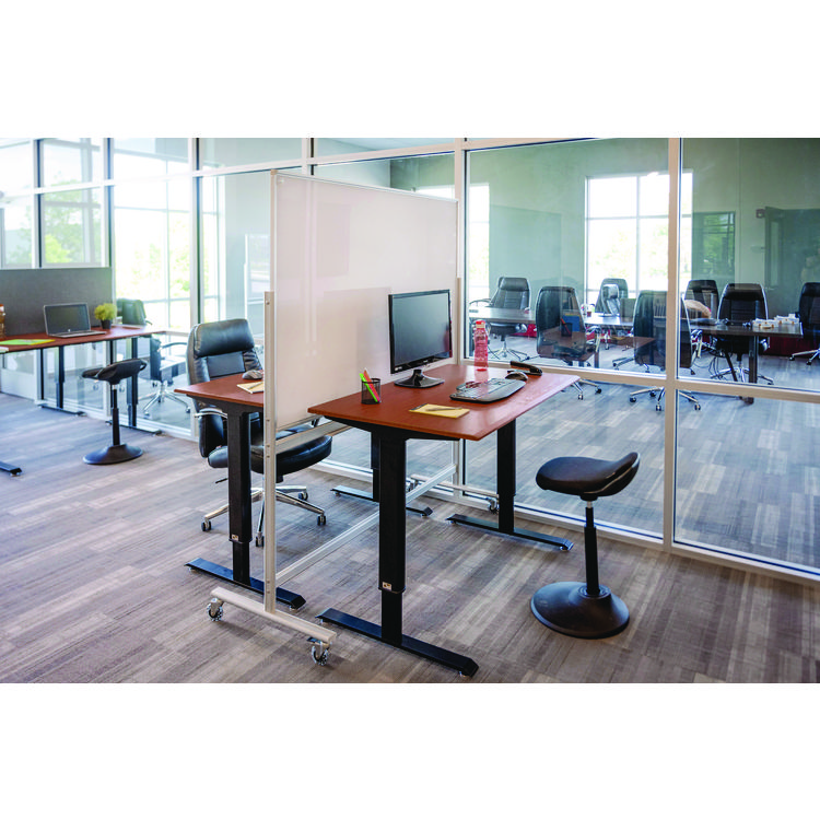 LUXOR WORKSPACES, LLC Mobile Magnetic Glass Dry Erase Board, 60" x 40", White Surface, Silver Aluminum Frame (LXCMMGB6040)