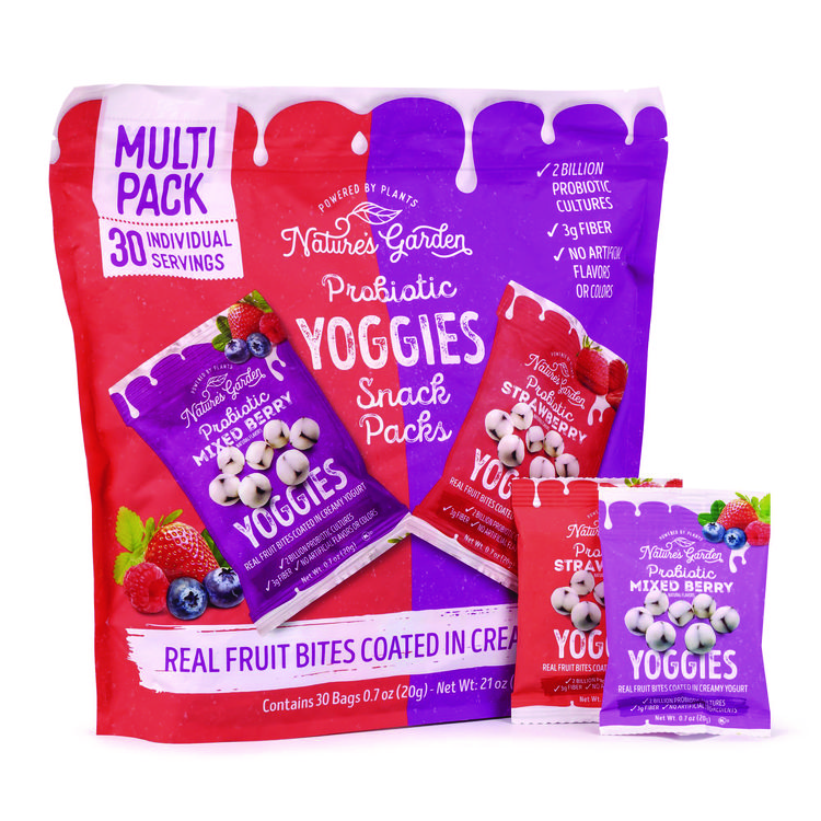 Nature's Garden Probiotic Yoggies Variety Snack Pack, Assorted Flavors, 0.7 oz Bag, 30/Carton (GRR22002303)