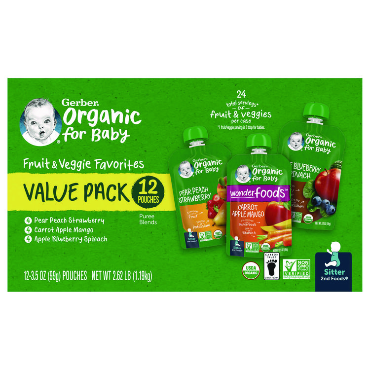 NESTLE Organic 2nd Foods Baby Food Pouches, Assorted Flavors, 3.5 oz Pouch, 12/Carton (GRR22002367)