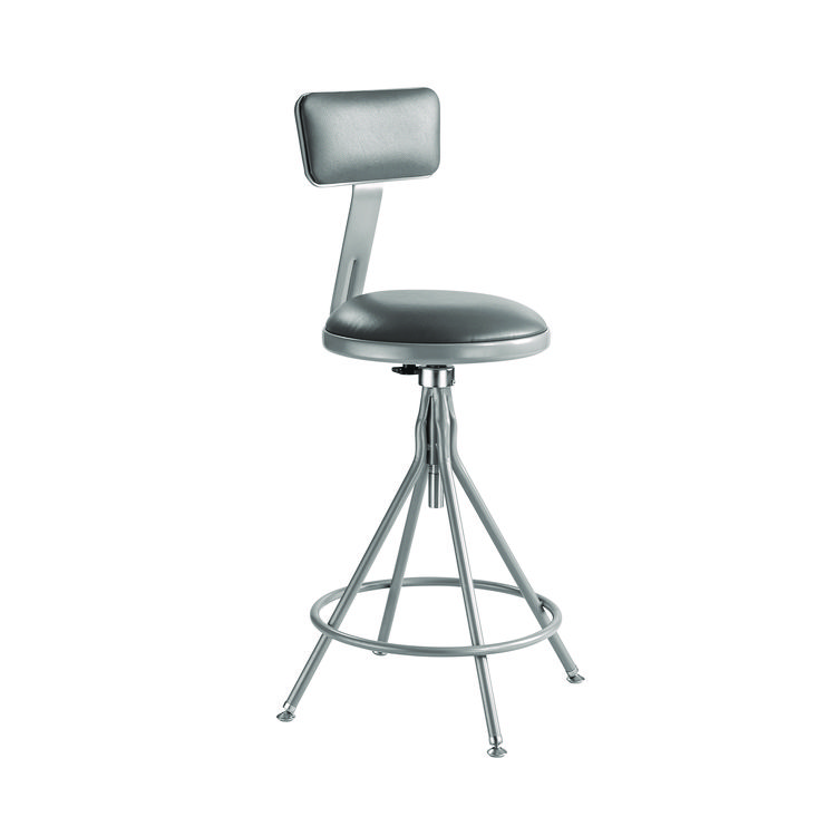 NPS 6500 Series Height Adj Heavy Duty Vinyl Swivel Stool with Backrest, Supports Up to 500 lb, 24" to 30" Seat Height, Gray (NPS6524HB)