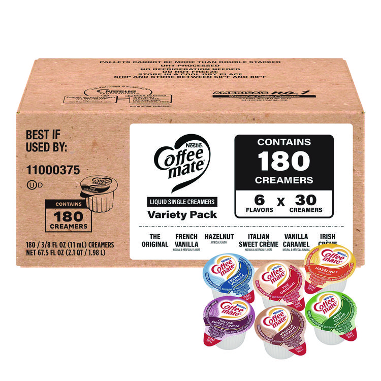 Coffee mate Variety Pack, Assorted Flavors, 0.38 oz Mini Cups, 180/Carton (GRR60003005)