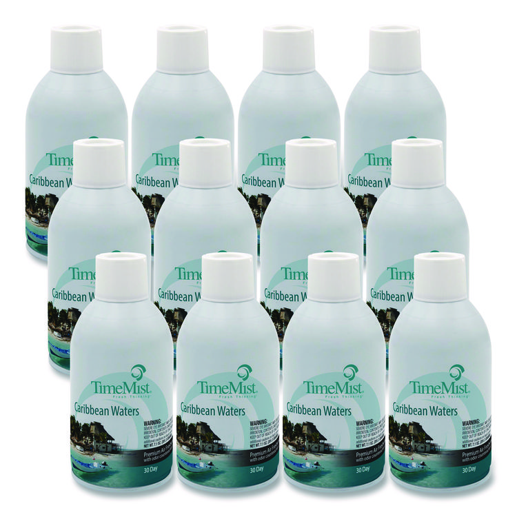 TimeMist Premium Metered Air Freshener Refill, Caribbean Waters, 7.1 oz Aerosol Spray 12/Carton (TMS1042756)
