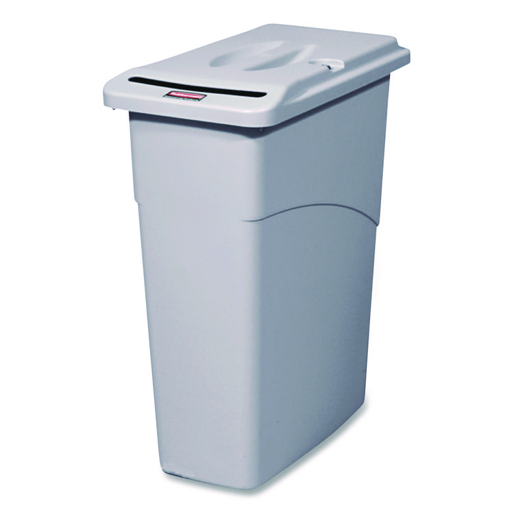 Rubbermaid Commercial Slim Jim Confidential Document Waste Receptacle with Lid, 23 gal, Light Gray (RCP9W15LGY)