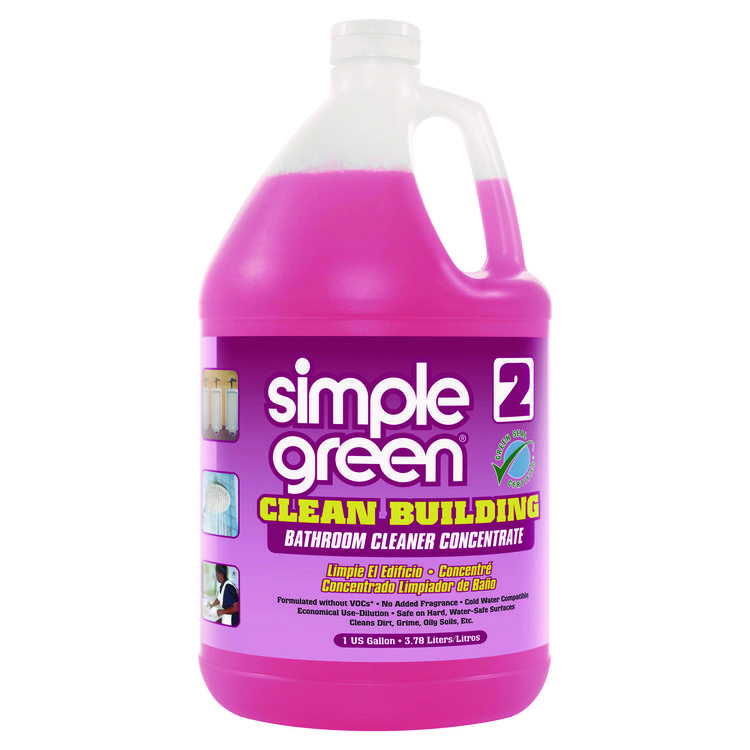 Simple Green Clean Building Bathroom Cleaner Concentrate, Unscented, 1 gal Bottle, 2/Carton (SMP11101CT)