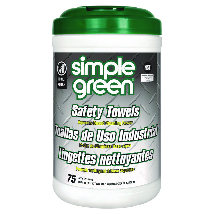 Simple Green Safety Towels, 1-Ply, 10 x 12, White, Unscented, 75/Canister, 6 Canisters/Carton (SMP13351CT)