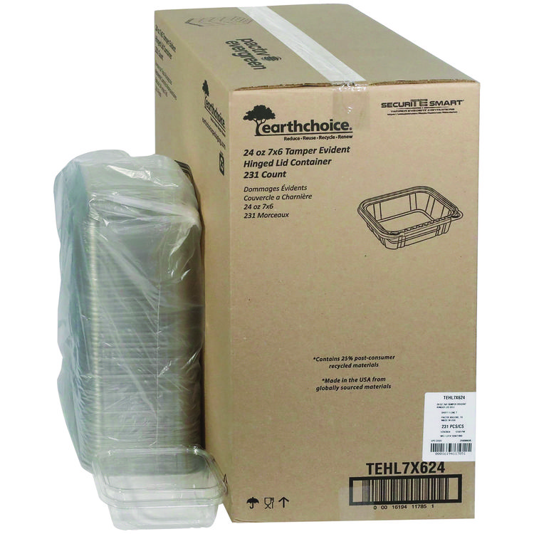 Pactiv Evergreen EarthChoice Tamper Evident Recycled Hinged Lid Deli Container, 24 oz, 7.25 x 6.37 x 2, Clear, Plastic, 231/Carton (PCTTEHL7X624)